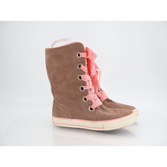 Converse All Star Chuck X-HI Boots US 2 Tan Suede Pink Faux Shearling Lace Up - Picture 1 of 11